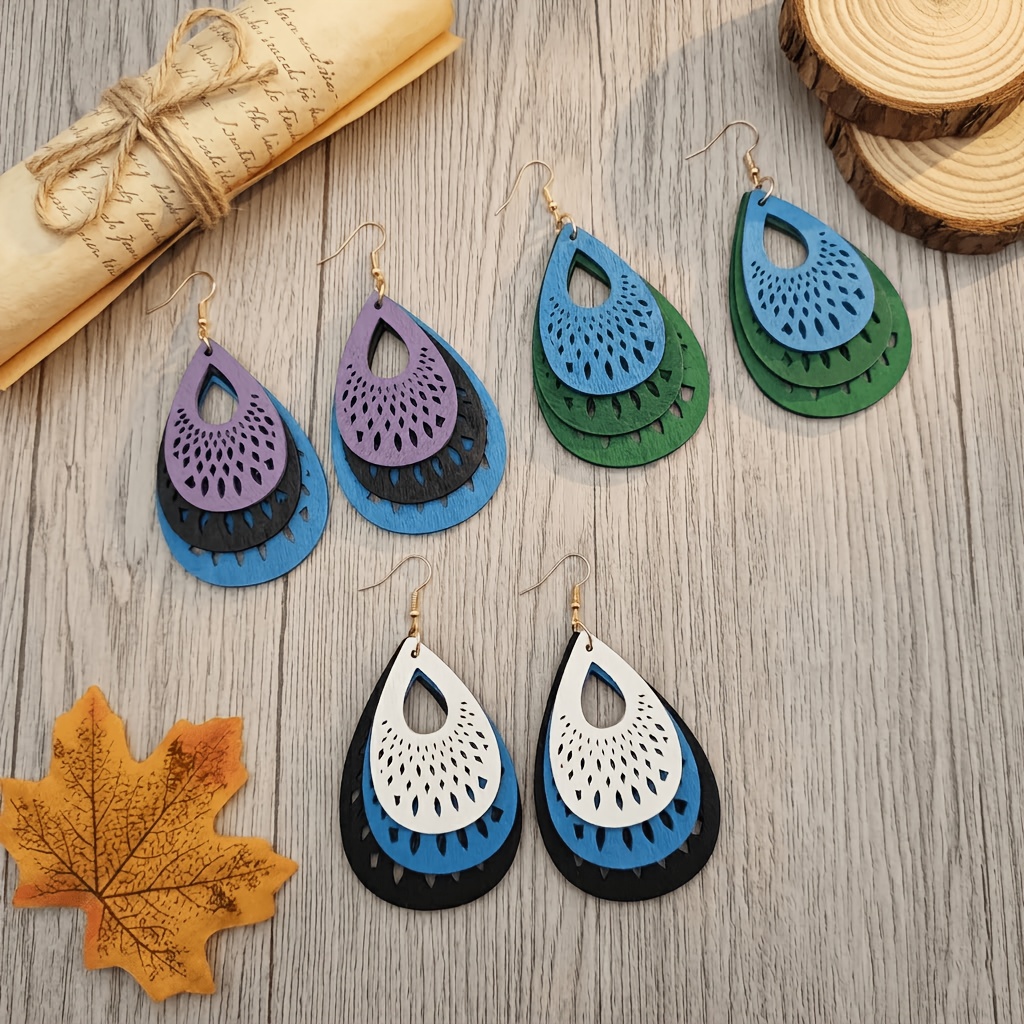 Women's Bohemian Multi-Layer Hollow Water Drop Earrings